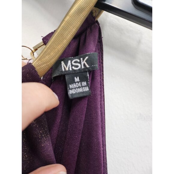 MSK Maxi Dress Medium Purple Shimmery Gold Chain Halter Evening Party Holiday - Picture 6 of 10